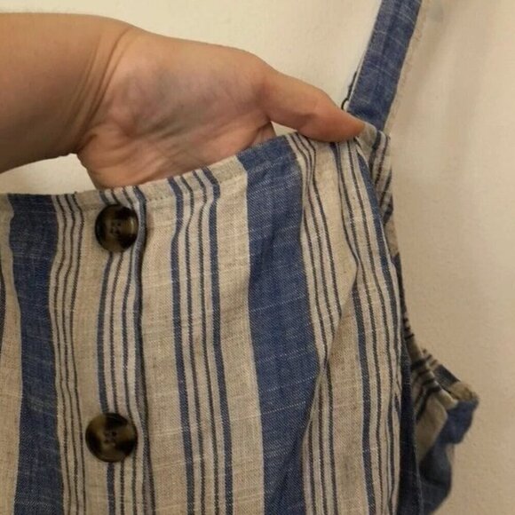 NEW NWT TORRID 3 Plus Size Linen Blend Button Crop Tank Top Beige Blue Stripe 3X - Picture 7 of 10